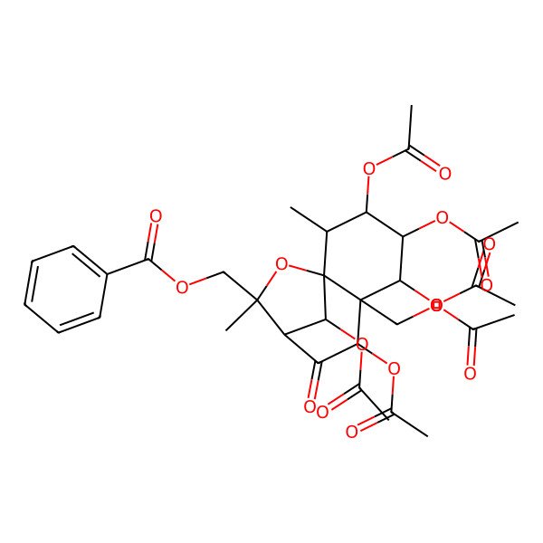 2D Structure of [(1S,2R,3R,4S,5R,6S,7S,9R,10R,12R)-3,4,5,7,12-pentaacetyloxy-6-(acetyloxymethyl)-2,10-dimethyl-8-oxo-11-oxatricyclo[7.2.1.01,6]dodecan-10-yl]methyl benzoate