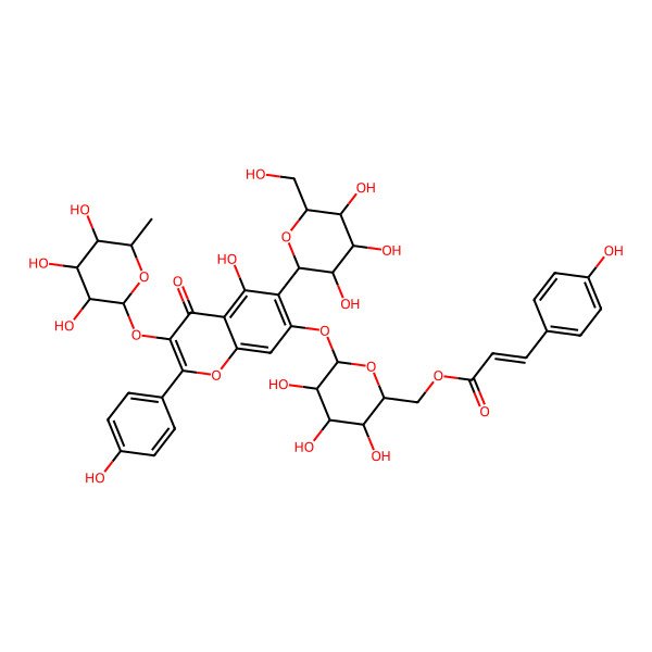 2D Structure of [3,4,5-Trihydroxy-6-[5-hydroxy-2-(4-hydroxyphenyl)-4-oxo-6-[3,4,5-trihydroxy-6-(hydroxymethyl)oxan-2-yl]-3-(3,4,5-trihydroxy-6-methyloxan-2-yl)oxychromen-7-yl]oxyoxan-2-yl]methyl 3-(4-hydroxyphenyl)prop-2-enoate