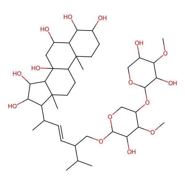 2D Structure of 17-[5-[[5-(3,5-Dihydroxy-4-methoxyoxan-2-yl)oxy-3-hydroxy-4-methoxyoxan-2-yl]oxymethyl]-6-methylhept-3-en-2-yl]-10,13-dimethyl-1,2,3,4,5,6,7,9,11,12,14,15,16,17-tetradecahydrocyclopenta[a]phenanthrene-3,4,6,8,15,16-hexol