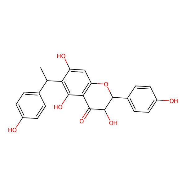 2D Structure of (2R,3R)-3,5,7-trihydroxy-2-(4-hydroxyphenyl)-6-[(1R)-1-(4-hydroxyphenyl)ethyl]-2,3-dihydrochromen-4-one