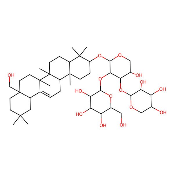 2D Structure of 2-[2-[[8a-(Hydroxymethyl)-4,4,6a,6b,11,11,14b-heptamethyl-1,2,3,4a,5,6,7,8,9,10,12,12a,14,14a-tetradecahydropicen-3-yl]oxy]-5-hydroxy-4-(3,4,5-trihydroxyoxan-2-yl)oxyoxan-3-yl]oxy-6-(hydroxymethyl)oxane-3,4,5-triol