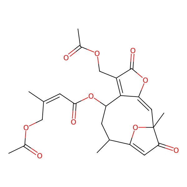 2D Structure of [(1S,2E,8S,10S)-6-(acetyloxymethyl)-1,10-dimethyl-5,13-dioxo-4,14-dioxatricyclo[9.2.1.03,7]tetradeca-2,6,11-trien-8-yl] (Z)-4-acetyloxy-3-methylbut-2-enoate
