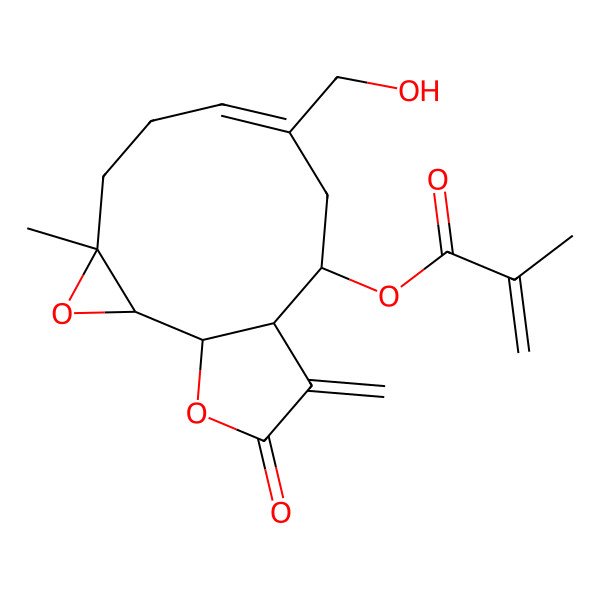 2D Structure of [8-(Hydroxymethyl)-4-methyl-12-methylidene-13-oxo-3,14-dioxatricyclo[9.3.0.02,4]tetradec-7-en-10-yl] 2-methylprop-2-enoate