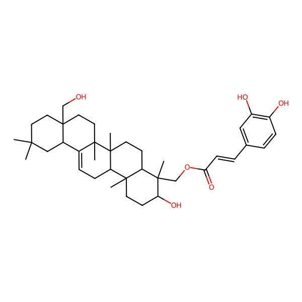 2D Structure of [3-Hydroxy-8a-(hydroxymethyl)-4,6a,6b,11,11,14b-hexamethyl-1,2,3,4a,5,6,7,8,9,10,12,12a,14,14a-tetradecahydropicen-4-yl]methyl 3-(3,4-dihydroxyphenyl)prop-2-enoate