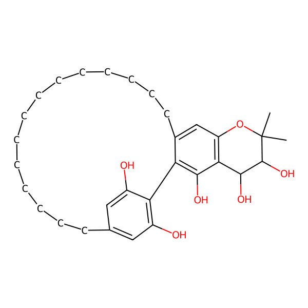 2D Structure of 7,7-Dimethyl-8-oxatetracyclo[24.2.2.02,11.04,9]triaconta-1(28),2,4(9),10,26,29-hexaene-3,5,6,28,29-pentol