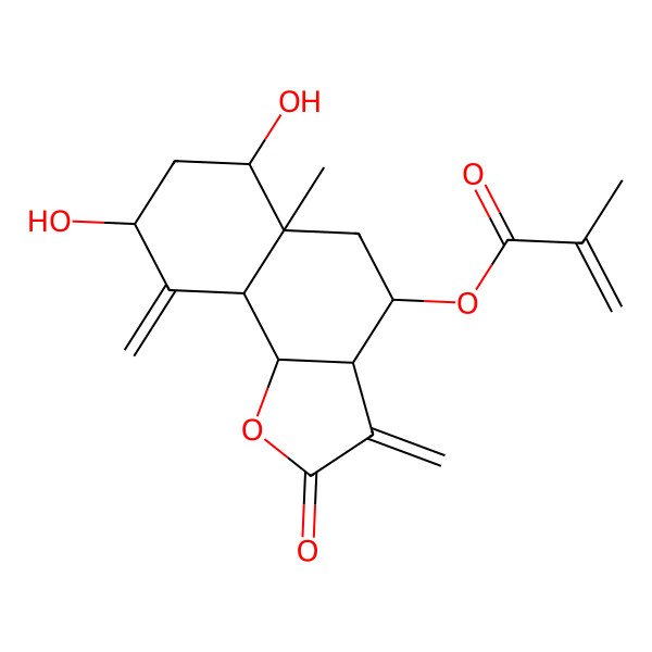 2D Structure of [(3aR,4S,5aR,6R,8R,9aS,9bR)-6,8-dihydroxy-5a-methyl-3,9-dimethylidene-2-oxo-3a,4,5,6,7,8,9a,9b-octahydrobenzo[g][1]benzofuran-4-yl] 2-methylprop-2-enoate