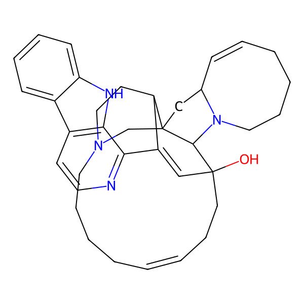 2D Structure of (1R,2R,4R,5Z,12R,13R,16Z)-25-(9H-pyrido[3,4-b]indol-1-yl)-11,22-diazapentacyclo[11.11.2.12,22.02,12.04,11]heptacosa-5,16,25-trien-13-ol