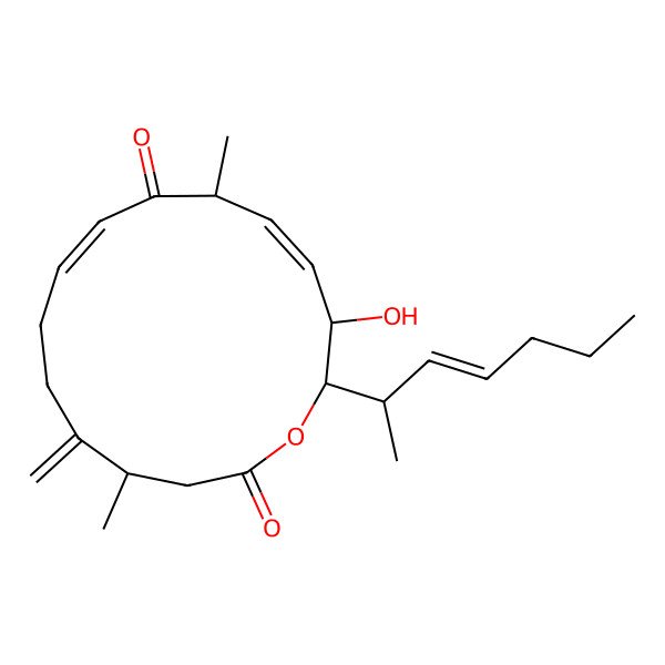 2D Structure of (4R,8E,11R,12E,14R,15R)-15-[(E,2R)-hept-3-en-2-yl]-14-hydroxy-4,11-dimethyl-5-methylidene-1-oxacyclopentadeca-8,12-diene-2,10-dione