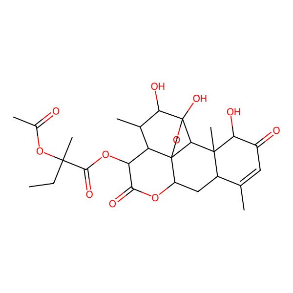 2D Structure of (4,5,17-Trihydroxy-6,14,18-trimethyl-9,16-dioxo-3,10-dioxapentacyclo[9.8.0.01,7.04,19.013,18]nonadec-14-en-8-yl) 2-acetyloxy-2-methylbutanoate