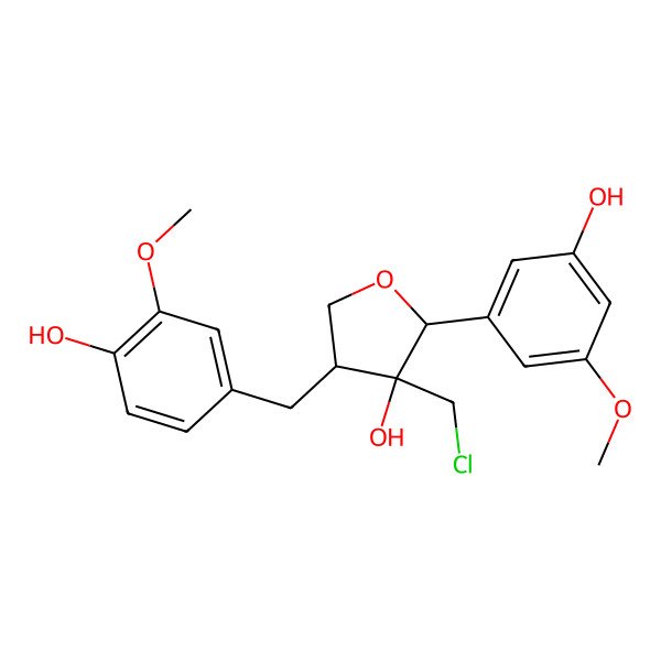 2D Structure of (2S,3S,4S)-3-(chloromethyl)-2-(3-hydroxy-5-methoxyphenyl)-4-[(4-hydroxy-3-methoxyphenyl)methyl]oxolan-3-ol