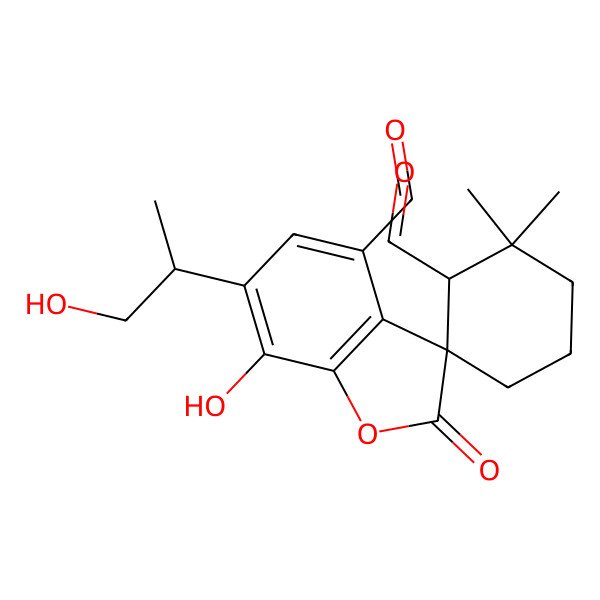 2D Structure of (1'S,3R)-7-hydroxy-6-[(2S)-1-hydroxypropan-2-yl]-2',2'-dimethyl-2-oxospiro[1-benzofuran-3,6'-cyclohexane]-1',4-dicarbaldehyde