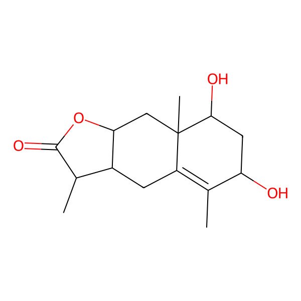 2D Structure of (3S,3aR,6R,8R,8aR,9aR)-6,8-dihydroxy-3,5,8a-trimethyl-3,3a,4,6,7,8,9,9a-octahydrobenzo[f][1]benzofuran-2-one