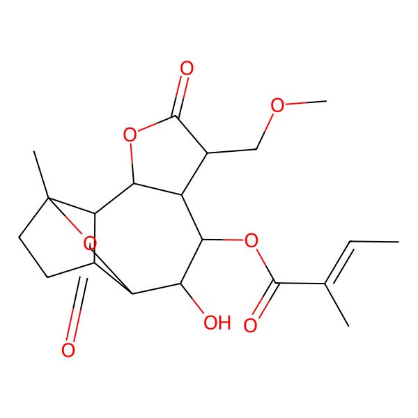 2D Structure of [9-Hydroxy-6-(methoxymethyl)-13-methyl-5,11-dioxo-4,12-dioxatetracyclo[8.5.0.02,13.03,7]pentadecan-8-yl] 2-methylbut-2-enoate