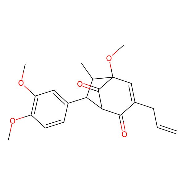 2D Structure of (1R,5R,6R,7R)-7-(3,4-dimethoxyphenyl)-5-methoxy-6-methyl-3-prop-2-enylbicyclo[3.2.1]oct-3-ene-2,8-dione