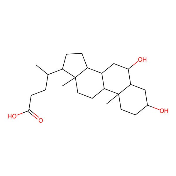 2D Structure of 4-[(3R,6S)-3,6-dihydroxy-10,13-dimethyl-2,3,4,5,6,7,8,9,11,12,14,15,16,17-tetradecahydro-1H-cyclopenta[a]phenanthren-17-yl]pentanoic acid