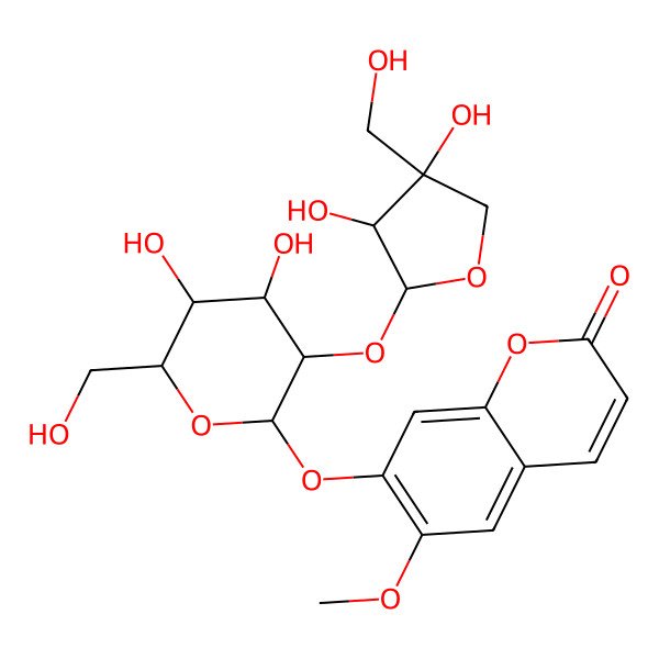 2D Structure of 7-[(2S,3R,4S,5S,6R)-3-[(2S,3R,4R)-3,4-dihydroxy-4-(hydroxymethyl)oxolan-2-yl]oxy-4,5-dihydroxy-6-(hydroxymethyl)oxan-2-yl]oxy-6-methoxychromen-2-one