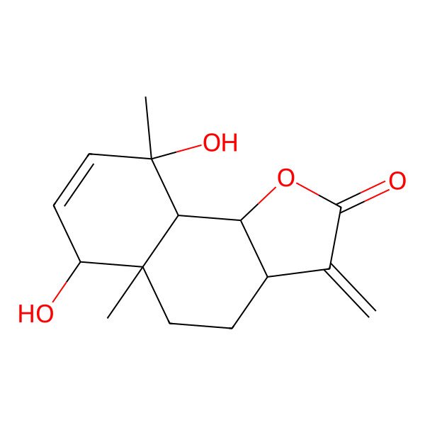 2D Structure of (3aR,5aR,6S,9R,9aS,9bS)-6,9-dihydroxy-5a,9-dimethyl-3-methylidene-3a,4,5,6,9a,9b-hexahydrobenzo[g][1]benzofuran-2-one
