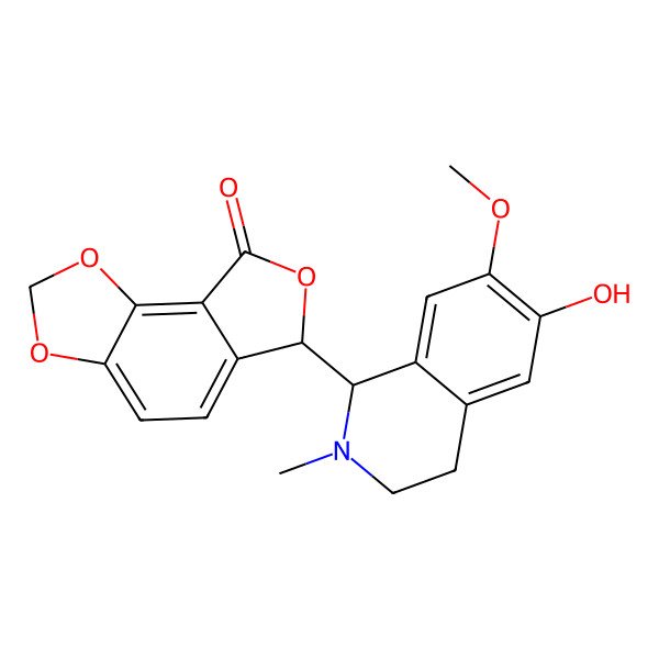 2D Structure of (6R)-6-[(1R)-6-hydroxy-7-methoxy-2-methyl-3,4-dihydro-1H-isoquinolin-1-yl]-6H-furo[3,4-g][1,3]benzodioxol-8-one