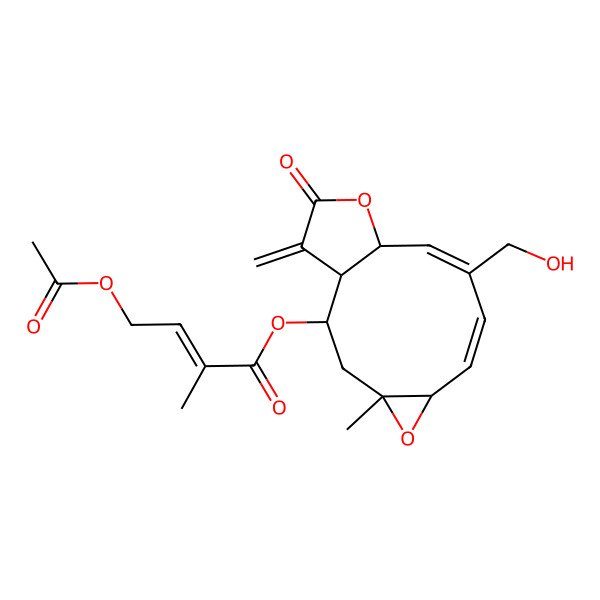 2D Structure of [(1R,2R,4R,6R,7Z,9E,11R)-9-(hydroxymethyl)-4-methyl-14-methylidene-13-oxo-5,12-dioxatricyclo[9.3.0.04,6]tetradeca-7,9-dien-2-yl] (Z)-4-acetyloxy-2-methylbut-2-enoate