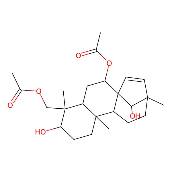 2D Structure of [(1S,2S,4S,5S,6R,9R,10S,13R,16S)-2-acetyloxy-6,16-dihydroxy-5,9,13-trimethyl-5-tetracyclo[11.2.1.01,10.04,9]hexadec-14-enyl]methyl acetate