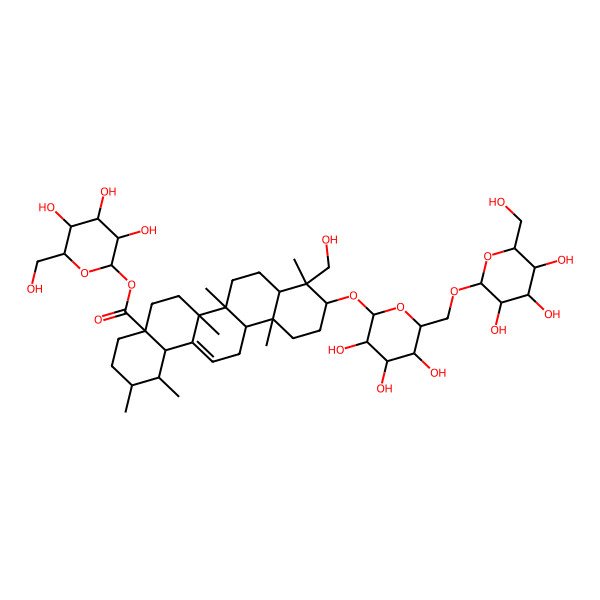 2D Structure of [(2R,3R,4S,5S,6R)-3,4,5-trihydroxy-6-(hydroxymethyl)oxan-2-yl] (1S,2R,4aS,6aR,6aS,6bR,8aR,9R,10S,12aR,14bR)-9-(hydroxymethyl)-1,2,6a,6b,9,12a-hexamethyl-10-[(2R,3R,4S,5S,6R)-3,4,5-trihydroxy-6-[[(2R,3R,4S,5S,6R)-3,4,5-trihydroxy-6-(hydroxymethyl)oxan-2-yl]oxymethyl]oxan-2-yl]oxy-2,3,4,5,6,6a,7,8,8a,10,11,12,13,14b-tetradecahydro-1H-picene-4a-carboxylate
