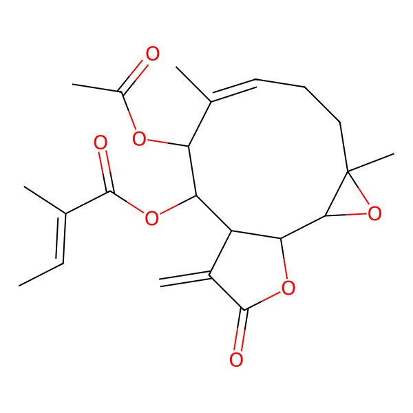 2D Structure of [(1R,2R,4S,7E,9R,10R)-9-acetyloxy-4,8-dimethyl-12-methylidene-13-oxo-3,14-dioxatricyclo[9.3.0.02,4]tetradec-7-en-10-yl] (Z)-2-methylbut-2-enoate