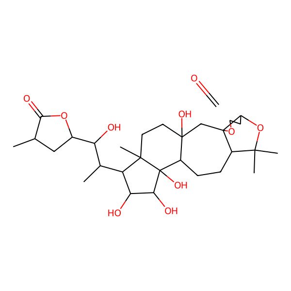 2D Structure of 1,14,15,16-Tetrahydroxy-17-[1-hydroxy-1-(4-methyl-5-oxooxolan-2-yl)propan-2-yl]-9,9,18-trimethyl-4,8-dioxapentacyclo[11.7.0.03,7.03,10.014,18]icosan-5-one