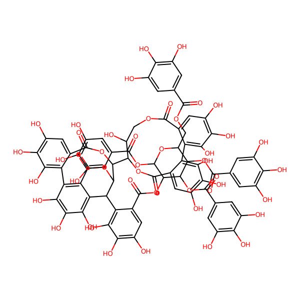 2D Structure of [(2R,3R,4S,5R,6R)-2,4,5-tris[(3,4,5-trihydroxybenzoyl)oxy]-6-[(3,4,5-trihydroxybenzoyl)oxymethyl]oxan-3-yl] 2-[(14S,15R,19S)-14-[(10R,11R)-3,4,5,11,17,18,19-heptahydroxy-8,14-dioxo-9,13-dioxatricyclo[13.4.0.02,7]nonadeca-1(19),2,4,6,15,17-hexaen-10-yl]-2,3,4,7,8,9-hexahydroxy-12,17-dioxo-13,16-dioxatetracyclo[13.3.1.05,18.06,11]nonadeca-1,3,5(18),6,8,10-hexaen-19-yl]-3,4,5-trihydroxybenzoate