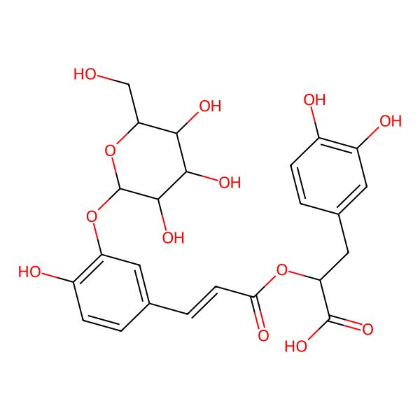 2D Structure of 3-(3,4-Dihydroxyphenyl)-2-[3-[4-hydroxy-3-[3,4,5-trihydroxy-6-(hydroxymethyl)oxan-2-yl]oxyphenyl]prop-2-enoyloxy]propanoic acid