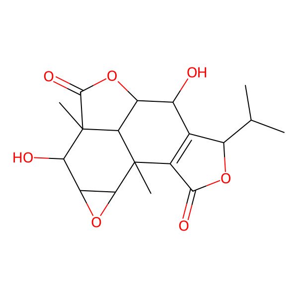 2D Structure of (1S,2S,4R,5R,6R,9S,10R,12S,16R)-5,10-dihydroxy-1,6-dimethyl-12-propan-2-yl-3,8,13-trioxapentacyclo[7.6.1.02,4.06,16.011,15]hexadec-11(15)-ene-7,14-dione