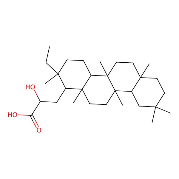 2D Structure of (2R)-3-[(1R,2S,4aS,4bR,6aR,10aR,10bS,12aS)-2-ethyl-2,4b,6a,9,9,10b,12a-heptamethyl-1,3,4,4a,5,6,7,8,10,10a,11,12-dodecahydrochrysen-1-yl]-2-hydroxypropanoic acid