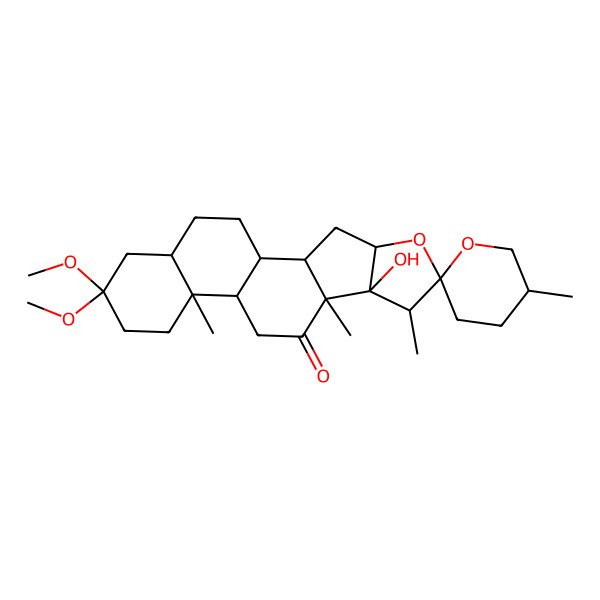 2D Structure of 8-Hydroxy-16,16-dimethoxy-5',7,9,13-tetramethylspiro[5-oxapentacyclo[10.8.0.02,9.04,8.013,18]icosane-6,2'-oxane]-10-one