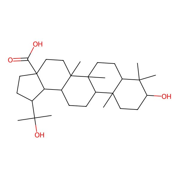 2D Structure of (1R,3aS,5aR,5bR,7aR,9S,11aR,11bR,13aR,13bS)-9-hydroxy-1-(2-hydroxypropan-2-yl)-5a,5b,8,8,11a-pentamethyl-1,2,3,4,5,6,7,7a,9,10,11,11b,12,13,13a,13b-hexadecahydrocyclopenta[a]chrysene-3a-carboxylic acid