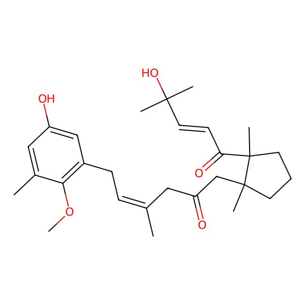 2D Structure of (E)-6-(5-hydroxy-2-methoxy-3-methylphenyl)-1-[(1R,2R)-2-[(E)-4-hydroxy-4-methylpent-2-enoyl]-1,2-dimethylcyclopentyl]-4-methylhex-4-en-2-one