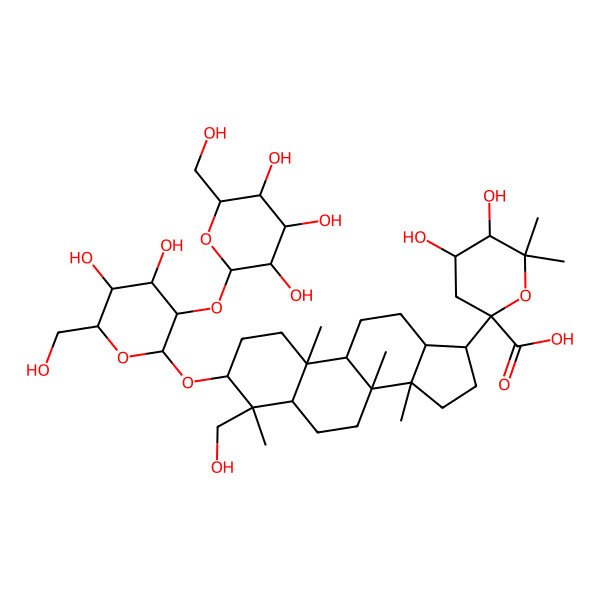 2D Structure of 2-[3-[4,5-dihydroxy-6-(hydroxymethyl)-3-[3,4,5-trihydroxy-6-(hydroxymethyl)oxan-2-yl]oxyoxan-2-yl]oxy-4-(hydroxymethyl)-4,8,10,14-tetramethyl-2,3,5,6,7,9,11,12,13,15,16,17-dodecahydro-1H-cyclopenta[a]phenanthren-17-yl]-4,5-dihydroxy-6,6-dimethyloxane-2-carboxylic acid