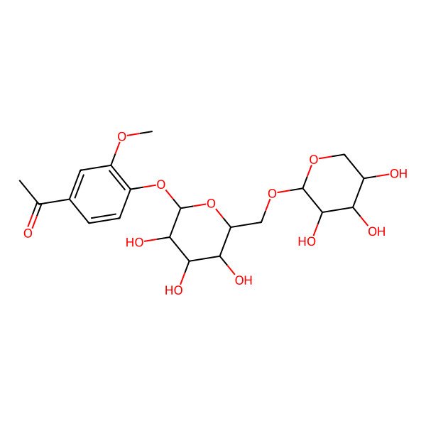 2D Structure of 1-[3-methoxy-4-[(2S,3R,4S,5S,6R)-3,4,5-trihydroxy-6-[[(2S,3R,4S,5S)-3,4,5-trihydroxyoxan-2-yl]oxymethyl]oxan-2-yl]oxyphenyl]ethanone