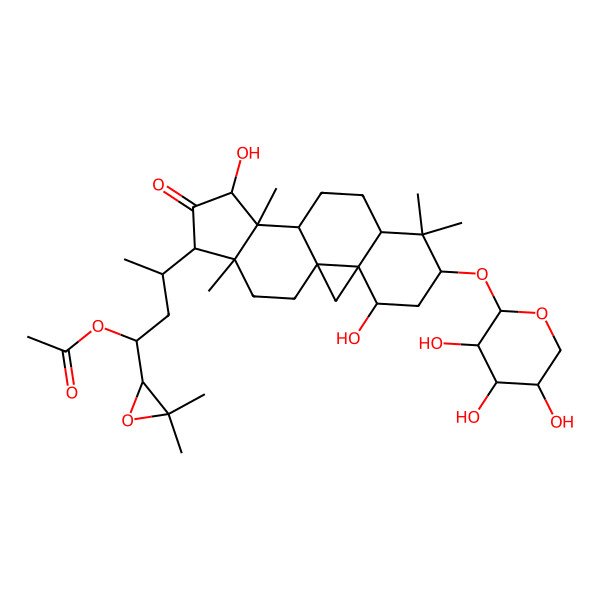 2D Structure of [3-[4,13-Dihydroxy-7,7,12,16-tetramethyl-14-oxo-6-(3,4,5-trihydroxyoxan-2-yl)oxy-15-pentacyclo[9.7.0.01,3.03,8.012,16]octadecanyl]-1-(3,3-dimethyloxiran-2-yl)butyl] acetate