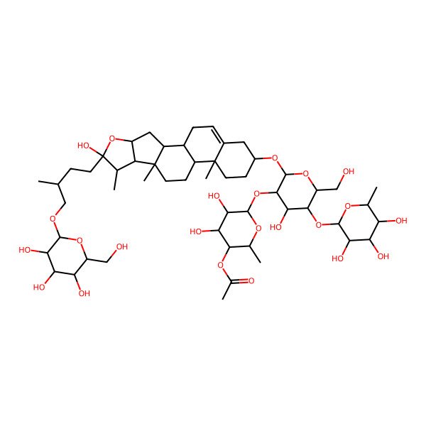 2D Structure of [(2S,3R,4S,5R,6S)-4,5-dihydroxy-6-[(2R,3R,4R,5S,6R)-4-hydroxy-6-(hydroxymethyl)-2-[[(1S,2S,4S,6R,7S,8R,9S,12S,13R,16S)-6-hydroxy-7,9,13-trimethyl-6-[(3R)-3-methyl-4-[(2R,3R,4S,5S,6R)-3,4,5-trihydroxy-6-(hydroxymethyl)oxan-2-yl]oxybutyl]-5-oxapentacyclo[10.8.0.02,9.04,8.013,18]icos-18-en-16-yl]oxy]-5-[(2S,3R,4R,5R,6S)-3,4,5-trihydroxy-6-methyloxan-2-yl]oxyoxan-3-yl]oxy-2-methyloxan-3-yl] acetate