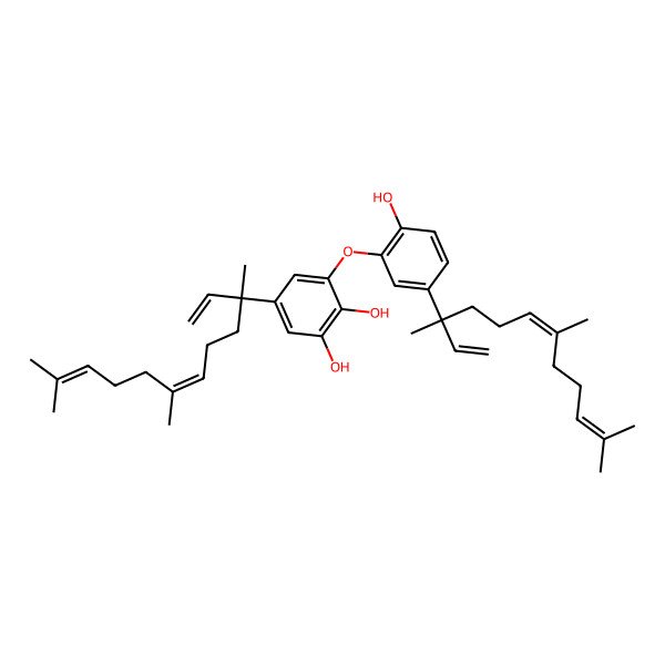 2D Structure of 3-[2-hydroxy-5-[(3R,6E)-3,7,11-trimethyldodeca-1,6,10-trien-3-yl]phenoxy]-5-[(3S,6E)-3,7,11-trimethyldodeca-1,6,10-trien-3-yl]benzene-1,2-diol