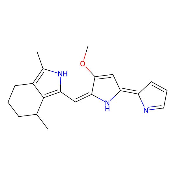 2D Structure of 3-[(E)-[(5Z)-3-methoxy-5-pyrrol-2-ylidenepyrrol-2-ylidene]methyl]-1,4-dimethyl-4,5,6,7-tetrahydro-2H-isoindole