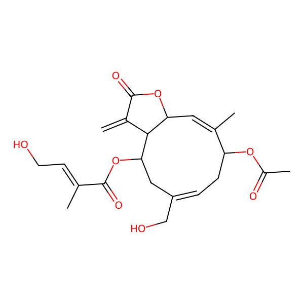 2D Structure of [(3aR,4R,6Z,9S,10E,11aR)-9-acetyloxy-6-(hydroxymethyl)-10-methyl-3-methylidene-2-oxo-3a,4,5,8,9,11a-hexahydrocyclodeca[b]furan-4-yl] (E)-4-hydroxy-2-methylbut-2-enoate