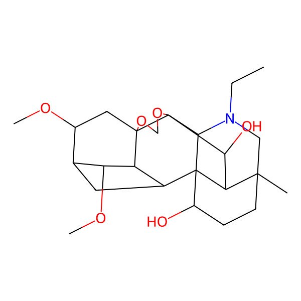 2D Structure of 14-Ethyl-4,6-dimethoxy-16-methyl-9,11-dioxa-14-azaheptacyclo[10.7.2.12,5.01,13.03,8.08,12.016,20]docosane-19,21-diol