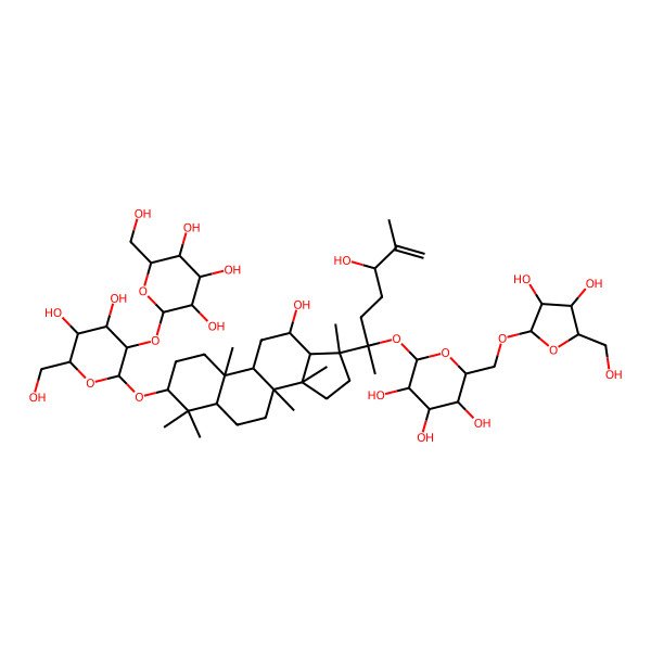 2D Structure of 2-[2-[[17-[2-[6-[[3,4-Dihydroxy-5-(hydroxymethyl)oxolan-2-yl]oxymethyl]-3,4,5-trihydroxyoxan-2-yl]oxy-5-hydroxy-6-methylhept-6-en-2-yl]-12-hydroxy-4,4,8,10,14,17-hexamethyl-1,2,3,5,6,7,9,11,12,13,15,16-dodecahydrocyclopenta[a]phenanthren-3-yl]oxy]-4,5-dihydroxy-6-(hydroxymethyl)oxan-3-yl]oxy-6-(hydroxymethyl)oxane-3,4,5-triol