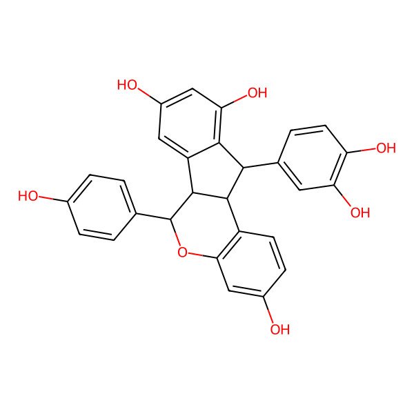 2D Structure of (6R,6aS,11S,11aR)-11-(3,4-dihydroxyphenyl)-6-(4-hydroxyphenyl)-6,6a,11,11a-tetrahydroindeno[1,2-c]chromene-3,8,10-triol