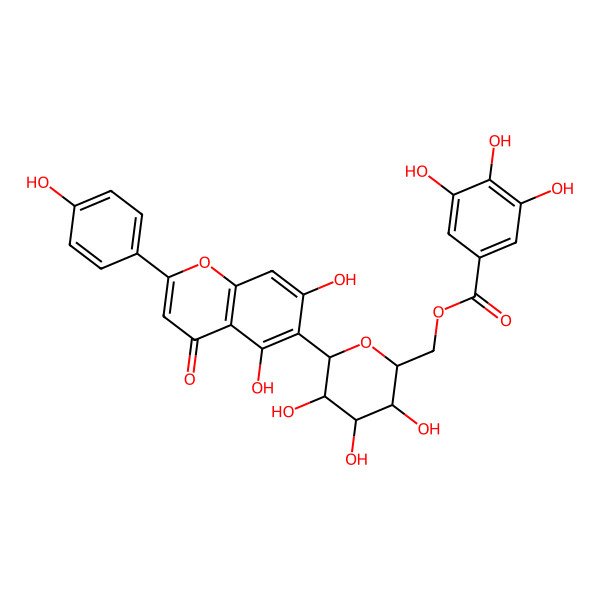2D Structure of [(2R,3S,4R,6S)-6-[5,7-dihydroxy-2-(4-hydroxyphenyl)-4-oxochromen-6-yl]-3,4,5-trihydroxyoxan-2-yl]methyl 3,4,5-trihydroxybenzoate