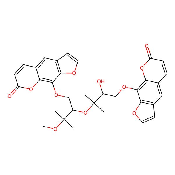 2D Structure of 9-[2-Hydroxy-3-[3-methoxy-3-methyl-1-(7-oxofuro[3,2-g]chromen-9-yl)oxybutan-2-yl]oxy-3-methylbutoxy]furo[3,2-g]chromen-7-one