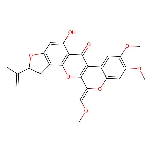 2D Structure of 10-Hydroxy-16,17-dimethoxy-21-(methoxymethylidene)-6-prop-1-en-2-yl-2,7,20-trioxapentacyclo[11.8.0.03,11.04,8.014,19]henicosa-1(13),3(11),4(8),9,14,16,18-heptaen-12-one