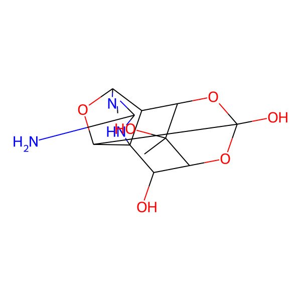 2D Structure of 7-Amino-2-methyl-10,13,15-trioxa-6,8-diazapentacyclo[7.4.1.13,12.05,11.05,14]pentadec-7-ene-2,4,12-triol