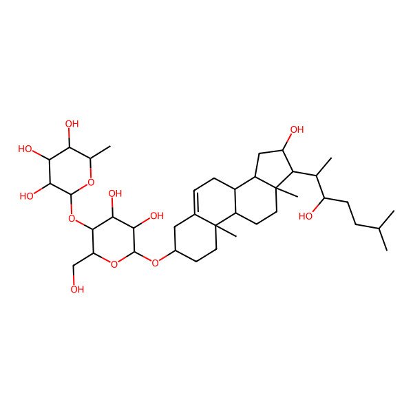 2D Structure of (2S,3R,4R,5R,6S)-2-[(2R,3S,4R,5R,6R)-4,5-dihydroxy-6-[[(3S,8S,9S,10R,13S,14S,16S,17R)-16-hydroxy-17-[(2S,3S)-3-hydroxy-6-methylheptan-2-yl]-10,13-dimethyl-2,3,4,7,8,9,11,12,14,15,16,17-dodecahydro-1H-cyclopenta[a]phenanthren-3-yl]oxy]-2-(hydroxymethyl)oxan-3-yl]oxy-6-methyloxane-3,4,5-triol