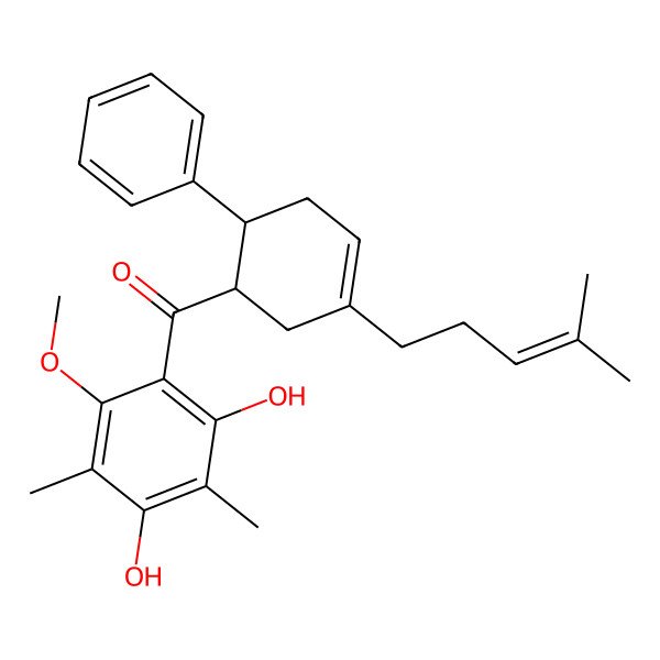 2D Structure of (2,4-dihydroxy-6-methoxy-3,5-dimethylphenyl)-[(1R,6R)-3-(4-methylpent-3-enyl)-6-phenylcyclohex-3-en-1-yl]methanone
